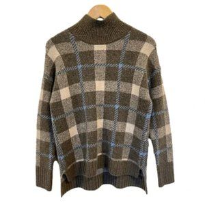 WOOL Blend Sweater Tartan Plaid Mockneck Blue Grey Size Medium Cynthia Rowley